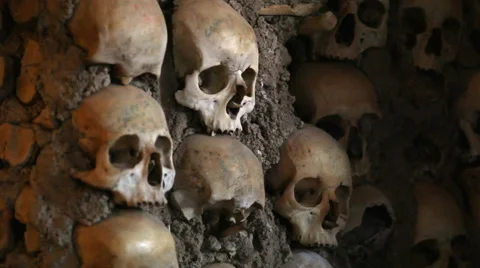 Chapel of Bones wall, skeletons, skulls, church, Evora, Portugal, close up Stock Footage 59615505