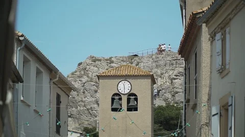 Chapel with a clock and two bells Stock Footage 113225945