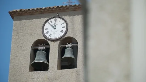 Chapel with a clock and two bells 库存影片 113226114