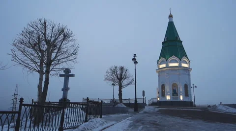 The chapel on the hill in the evening Stock Footage 60970476