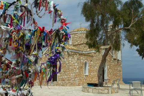 The chapel on the Hill in Greece Stock Photos