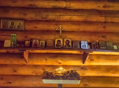 In the chapel of the holy spring of St. Basil the Blessed, the village of Kli Stock Photos