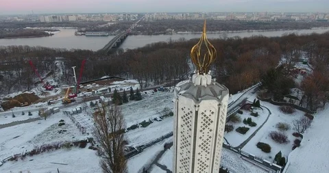 Chapel-monument "Candle of Memory", a memorial complex in the city of Kiev Stock Footage 98475841