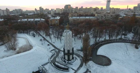 Chapel-monument "Candle of Memory", a memorial complex in the city of Kiev Stock Footage 98476184