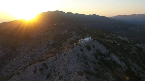Chapel on the mountain against Sunset Stock Footage