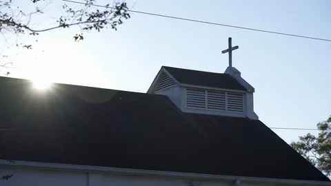 Chapel Wedding Steeple Sun Flare Sunset Marriage Stock Footage 99772478