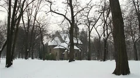 Chapel in Winter Forest 01 Video stock 10749989