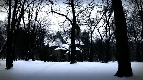 Chapel in Winter Forest 02 stylized Stock Footage 10750055