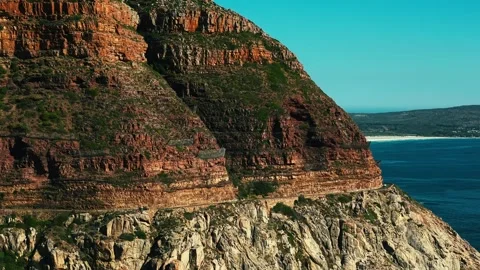Chapman's Peak cliff face close aerial, cinematic grade Stock Footage 339190439