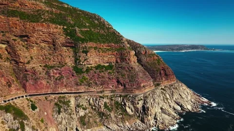 Chapman's Peak cliffside road and Atlantic Ocean from above Stock Footage 339180976