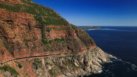Chapman's Peak Drive cliff face and ocean from above Stock Footage 339180722