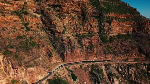 Chapman's Peak Drive cliff road, cinematic close aerial Stock Footage 340554200