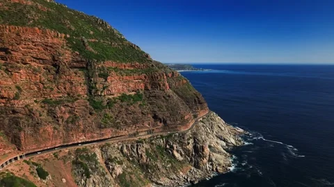 Chapman's Peak Drive winding cliff road, aerial opening shot Stock Footage 339180733