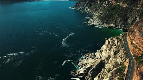 Chapman's Peak Drive winding cliff road, cinematic aerial Stock Footage 339186009