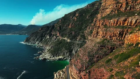 Chapman's Peak side aerial with low cloud, cinematic Stock Footage 339184302
