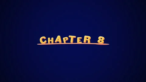 Chapter 8 Wobbly gold yellow text Animation pop up effect on a dark blue Stock Footage 267974672
