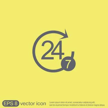 Character 24 7. open 24 hours a day and 7 days a week icons Stock Illustration