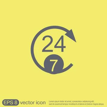 Character 24 7. open 24 hours a day and 7 days a week icons Stock Illustration