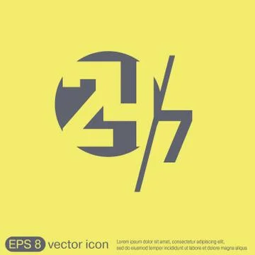 Character 24 7. open 24 hours a day and 7 days a week icons Stock Illustration