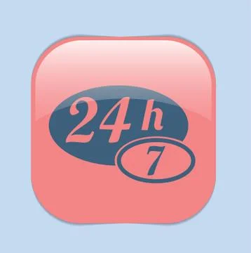 Character 24 7. open 24 hours a day and 7 days a week icons Stock Illustration