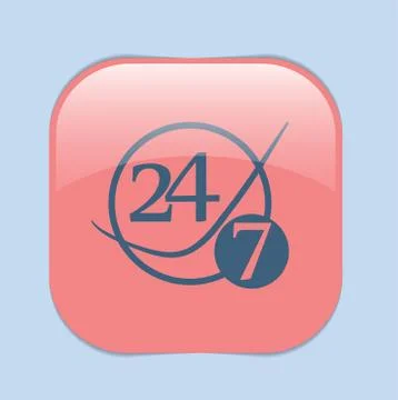 Character 24 7. open 24 hours a day and 7 days a week icons Stock Illustration