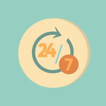 Character 24 7. symbol icon clock service Stock Illustration