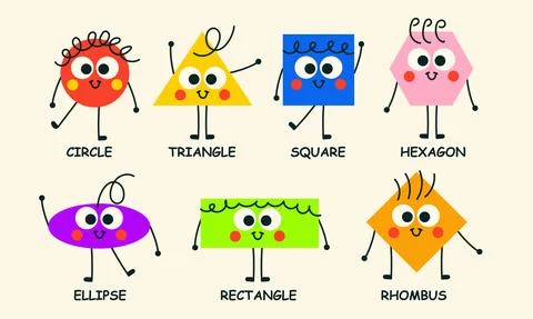 Character abstract shape funny face. Cartoon doodle design geometric educatio Stock Illustration