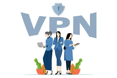 Character accessing sites using VPN service to bypass blocking and unblocking Stock Illustration