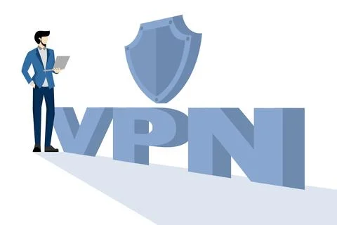 Character accessing sites using VPN service to bypass blocking and unblocking 스톡 일러스트