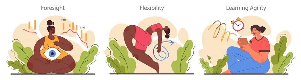 Character adaptability and flexibility set. Quick respond to changes Stock Illustration