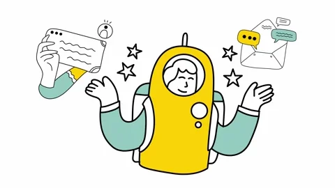 Character in astronaut suit flying with documents for business launch Stock Footage 331579740