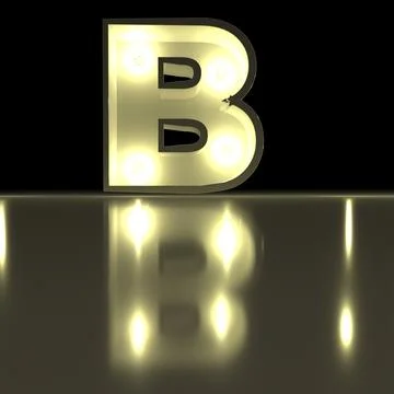 Character B font with reflection. Light bulb glowing letter alphabet. Capit.. Stock Photos