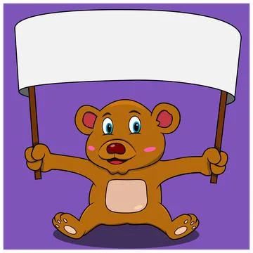 A Character Bear With Big Blank Banner Stock Illustration