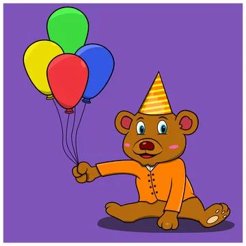 A Character Bear Bring Four Balloons Stock Illustration