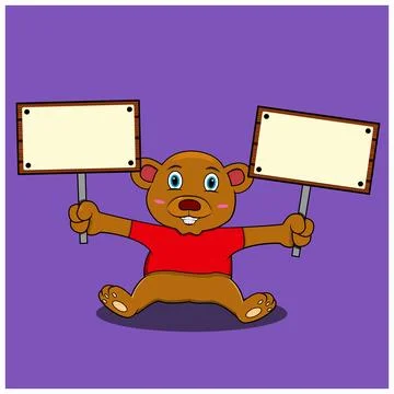A Character Bear With Two Blank Wood Stock Illustration