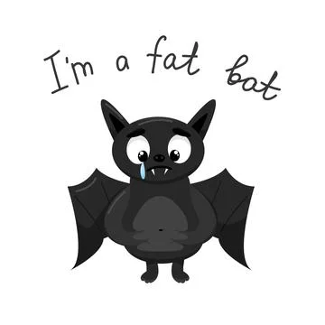 The character, a black bat, cries and holds a fat tummy. Stock Illustration
