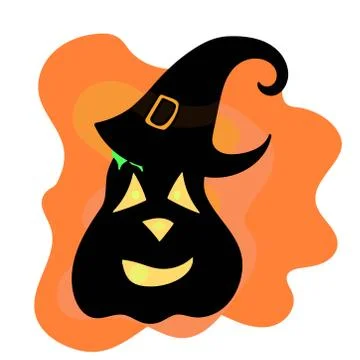 The character black pumpkin in a witch's hat smiles frighteningly. Stock Illustration