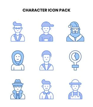 Character Blue Bundle Icons Pack Stockillustratie