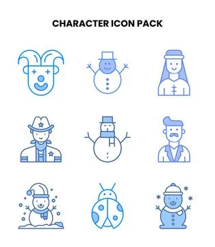 Character Blue Bundle Icons Pack Stock Illustration