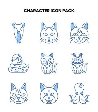 Character Blue Color Bundle Icons Pack Stock Illustration