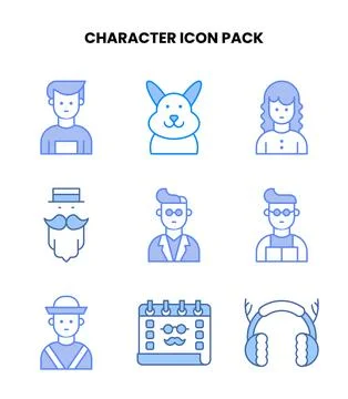 Character Blue Design Icons Pack Stock Illustration