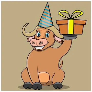 Character Bufallo Bring Brown Gift For Party Stock Illustration