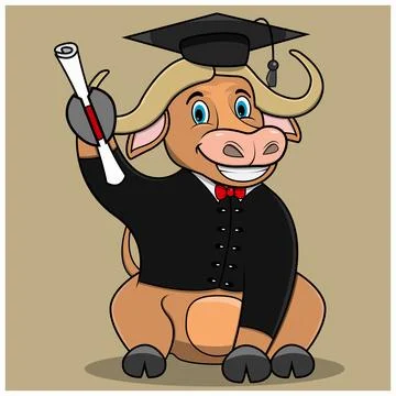 Character Bufallo Bring certificate and Graduate Custom Stock Illustration