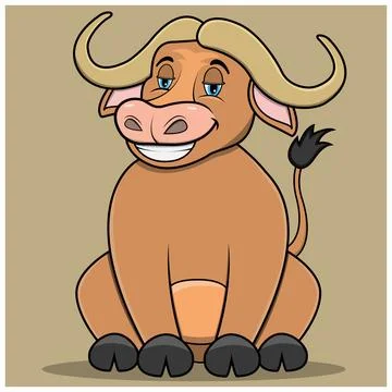 Character Bufallo With Relax Expression and Smile Stock Illustration