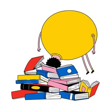 Character Buried in Books Stock Illustration