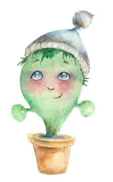 Character cactus in pot Stock Illustration