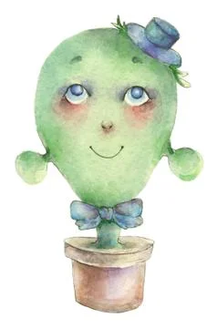 Character cactus in pot Stock Illustration