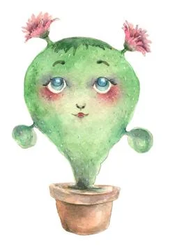 Character cactus in pot Stock Illustration