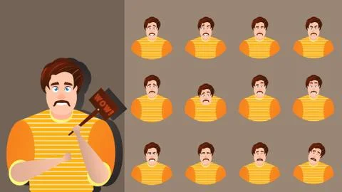 Character cartoon expression vector set emotion face. Illustration man avatar 스톡 일러스트