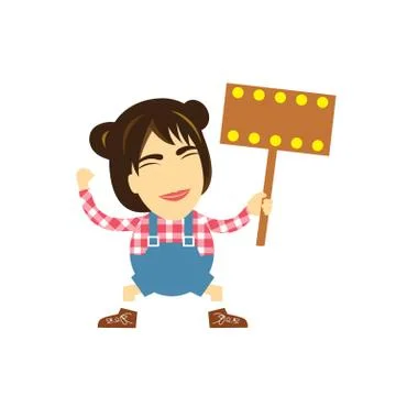 Character cartoon holding an empty sign Stock Illustration